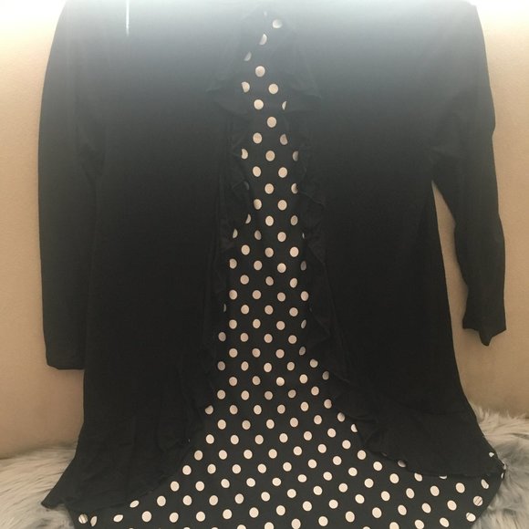Black T-shirt with Black and White Polka Dot Detai - Picture 1 of 4